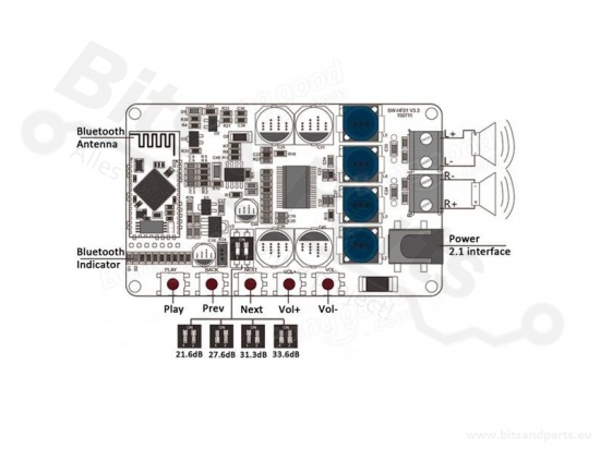 Audio amplifier Bluetooth V4.0 Stereo 2x25W TDA7492P
